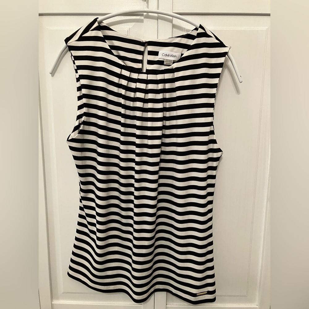 Calvin Klein Sleeveless Blouse Black, White Striped Print